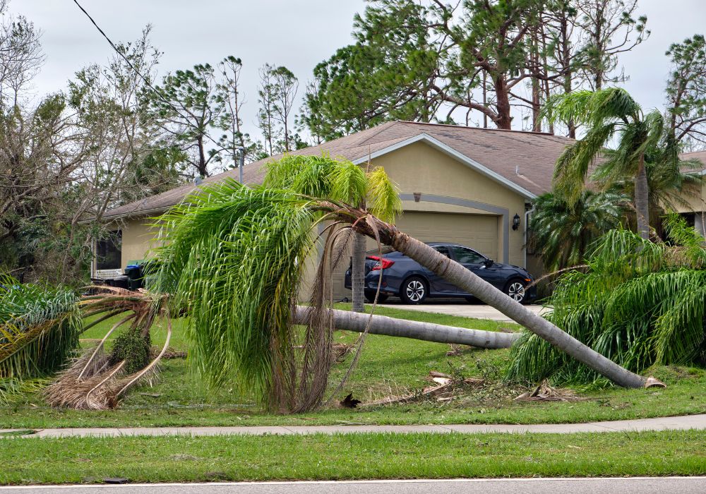 fallen down big tree after storm florida consequences natural disaster