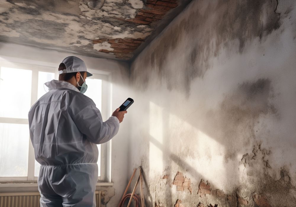 inspector using mold testing kit assess